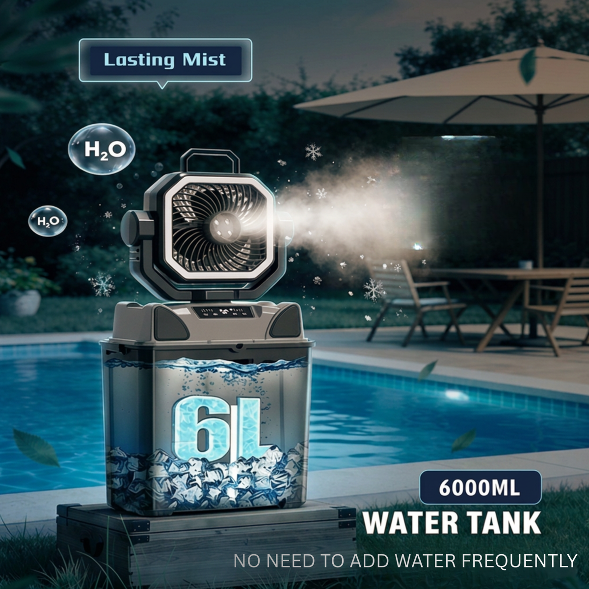 COOL MIST -PORTABLE OUTDOOR MISTING FAN &LED CAMPING LIGHT
